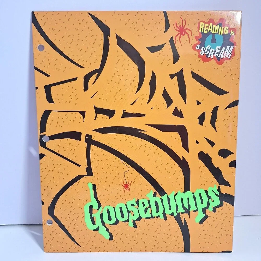 Goosebumps Pocket Folder Vintage 90s Neon Green Logo Spider Web